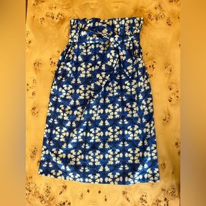 Anthropologie Paper Bag Midi Skirt Porridge Lanai Blue Belted Geo Size XS - NWT